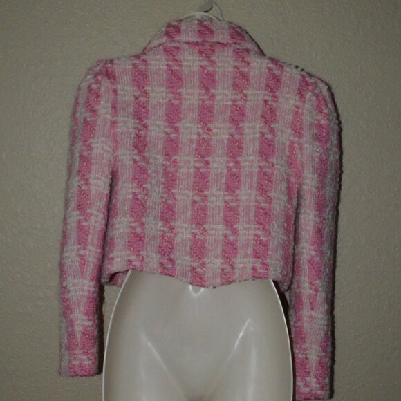 $774 Sz 4 Love Shack Fancy Mews Pink White Tweed Cropped Jacket Blazer - Picture 10 of 12